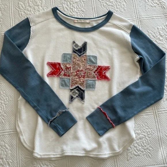 Free People We The Free Lone Star Patchwork Long Sleeve Thermal Top Small - Picture 2 of 12